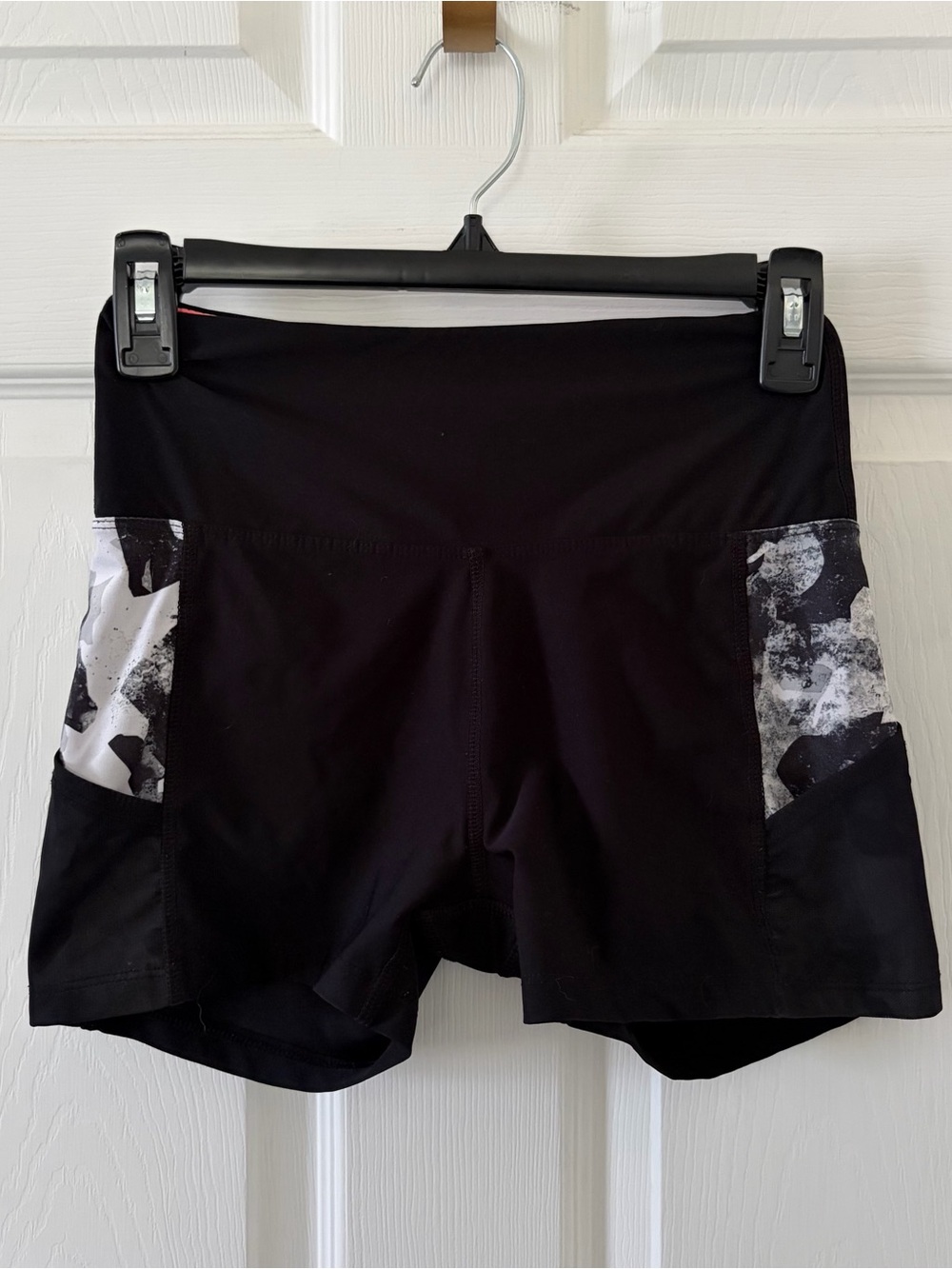 Marika Women's Black Athletic Shorts with Gray Print Panels